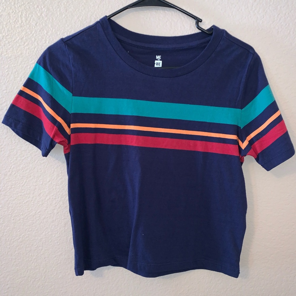 Navy Blue Striped Crop Top